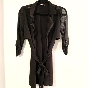 Black Sheer Trench Coat Cardigan